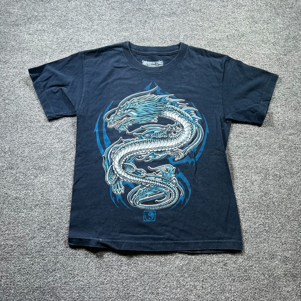 Year of the Dragon T-Shirt Men Large Blue Short Sleeve Coiled Dragon Graphic Tee